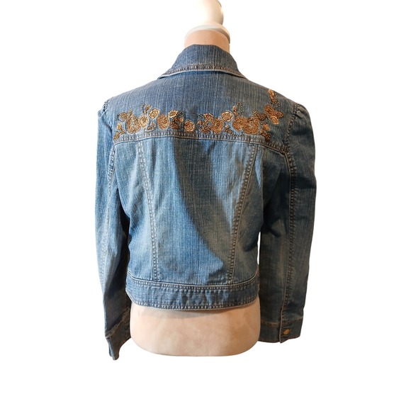 CE Embroidered Sequin Denim Jacket Gold Medium Wash Glam Coachella   Womans - Picture 7 of 12